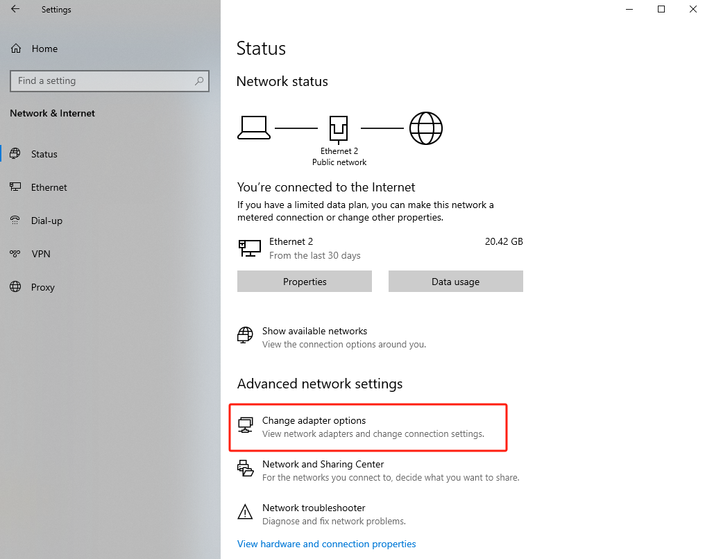Display the Network Status page.