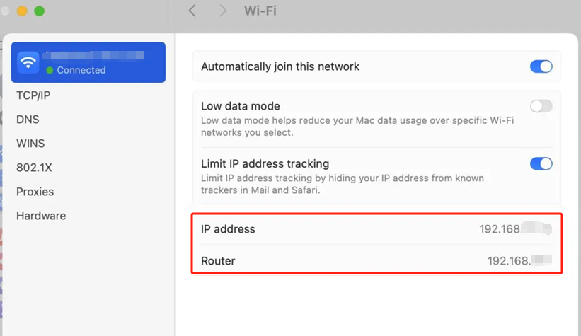 Display the IP and gateway address of MAC OS.