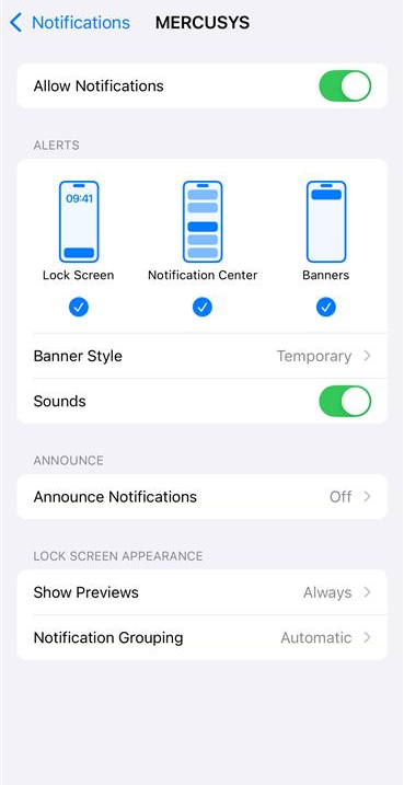 Go to the iPhone's Settings to turn on the Allow Notifications for the MERCUSYS App.