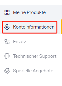 Der Web-Bildschirm zeigt die Kontoinformationen in der linken Seitenleiste an.