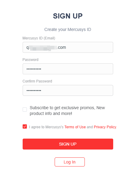 The web screen shows the details for sign-up.