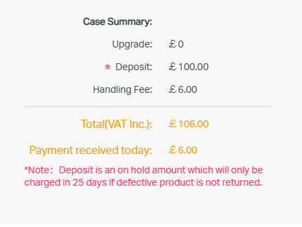 Case Summary shows the fee charge for the Advanced RMA.