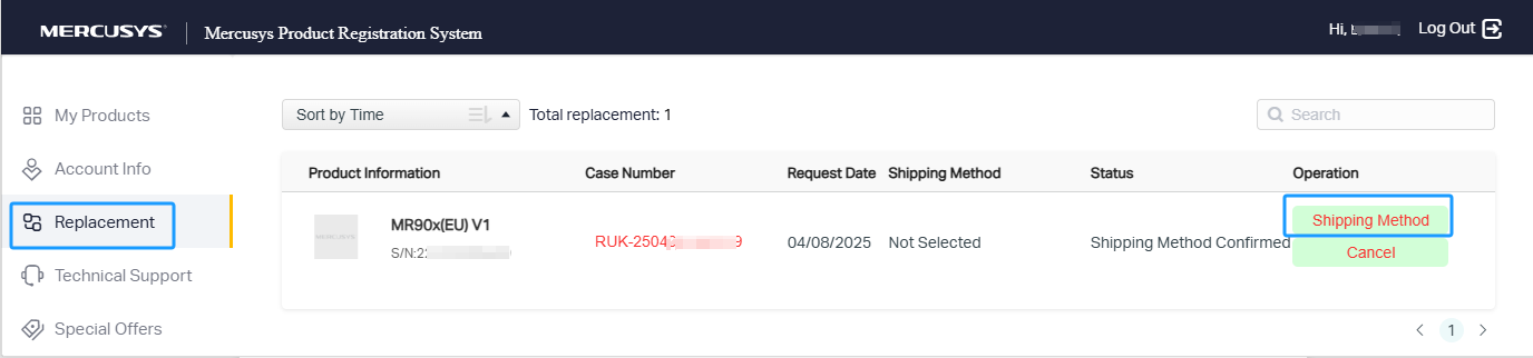 The replacement list shows the status of the replacements and the actions that need to be taken.