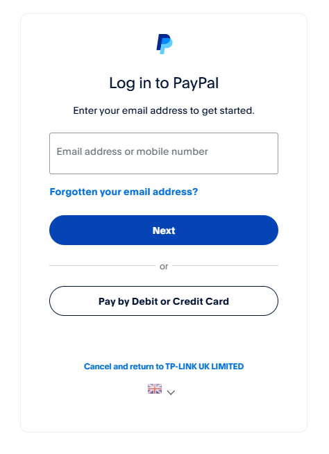 The login page of PayPal.