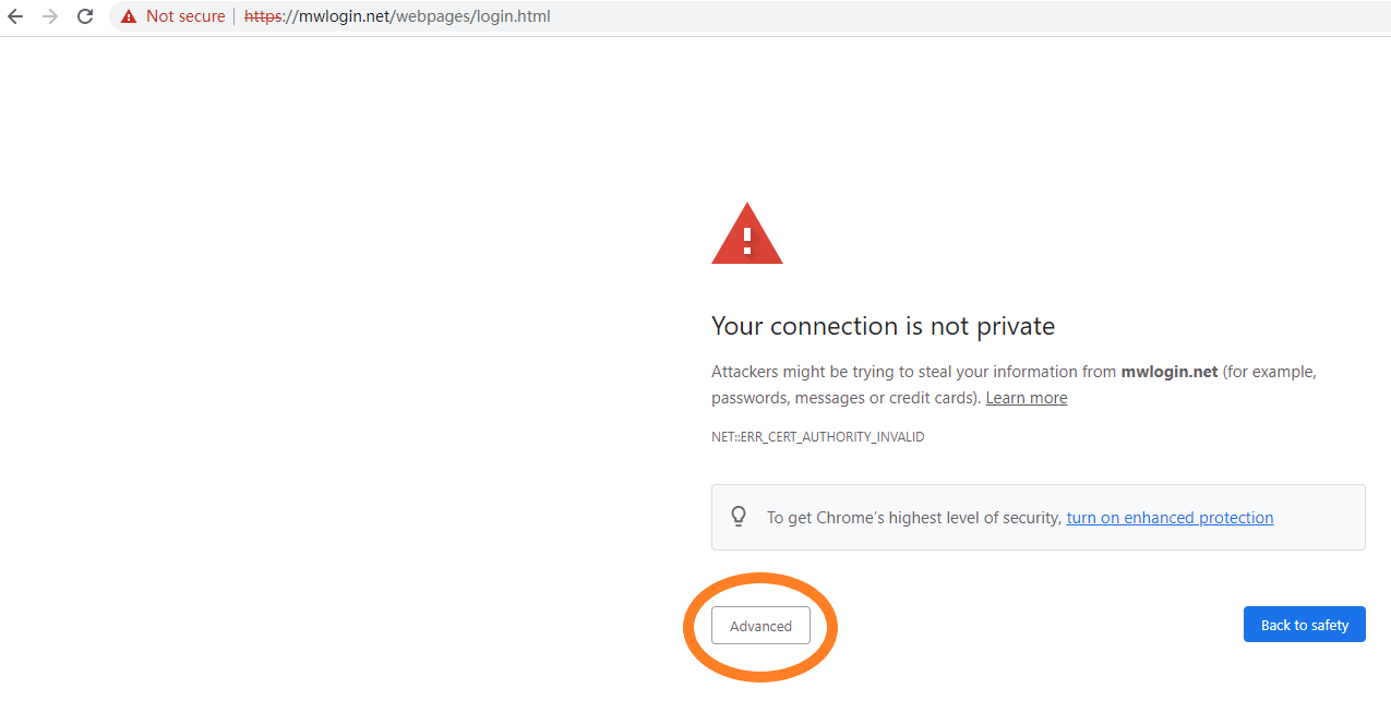 Privacy error page