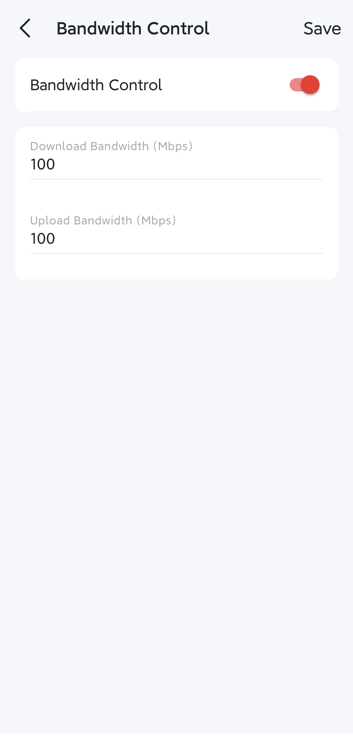 The bandwidth control settings of the guest network.