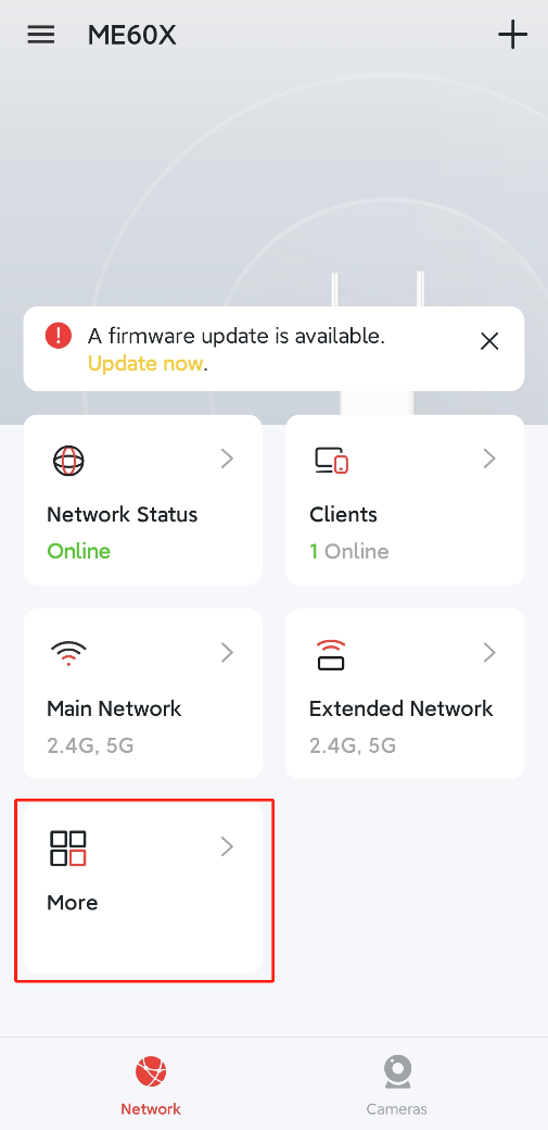 The More card in the Range Extender page.