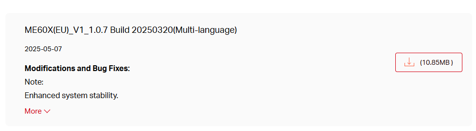 The firmware download page in the official website.