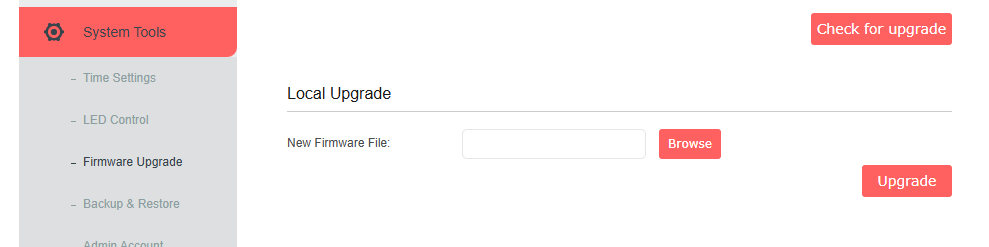 Display the Browser and Upgrade buttons in the Local Upgrade section.
