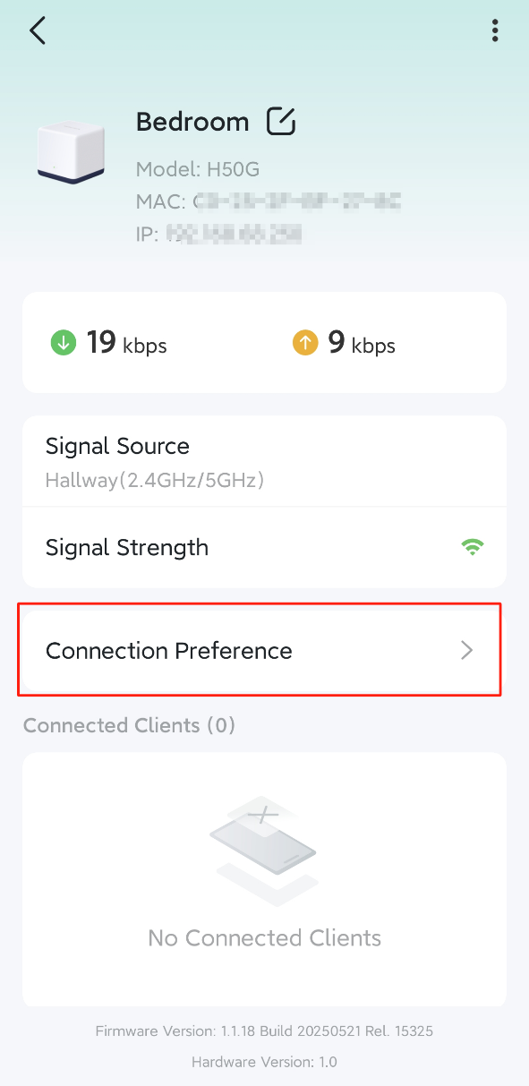 Locate the Connection Preference position in the App.