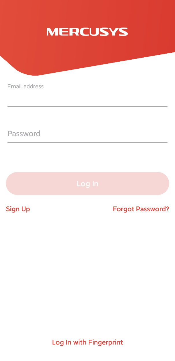 The login page of MERCUSYS App.