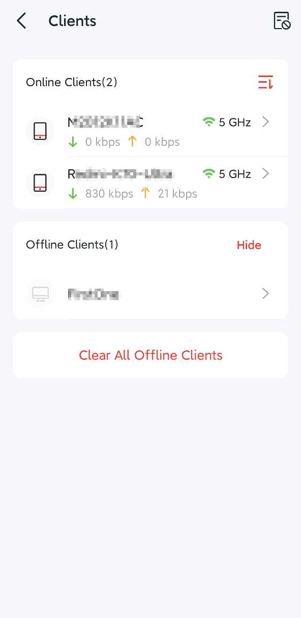 The Clients List page in MERCUSYS App.