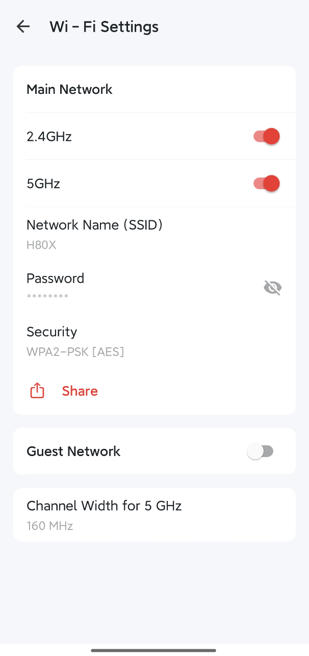 Display the Wi-Fi settings of your network.