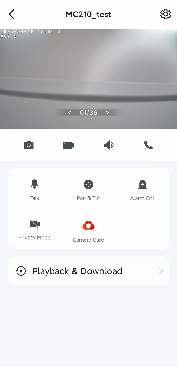 The live view page in the App.