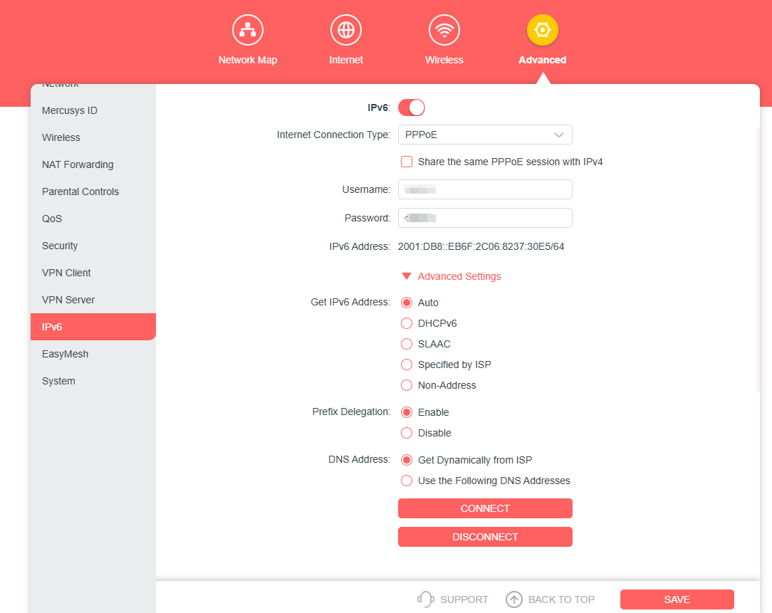 Display the PPPoE connection type settings.