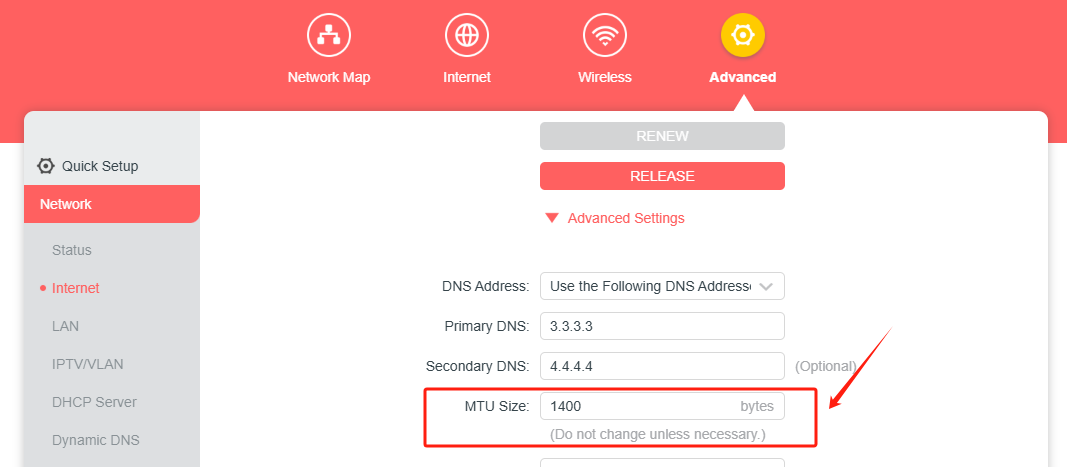Locate the MTU Setting on the router’s web management page.