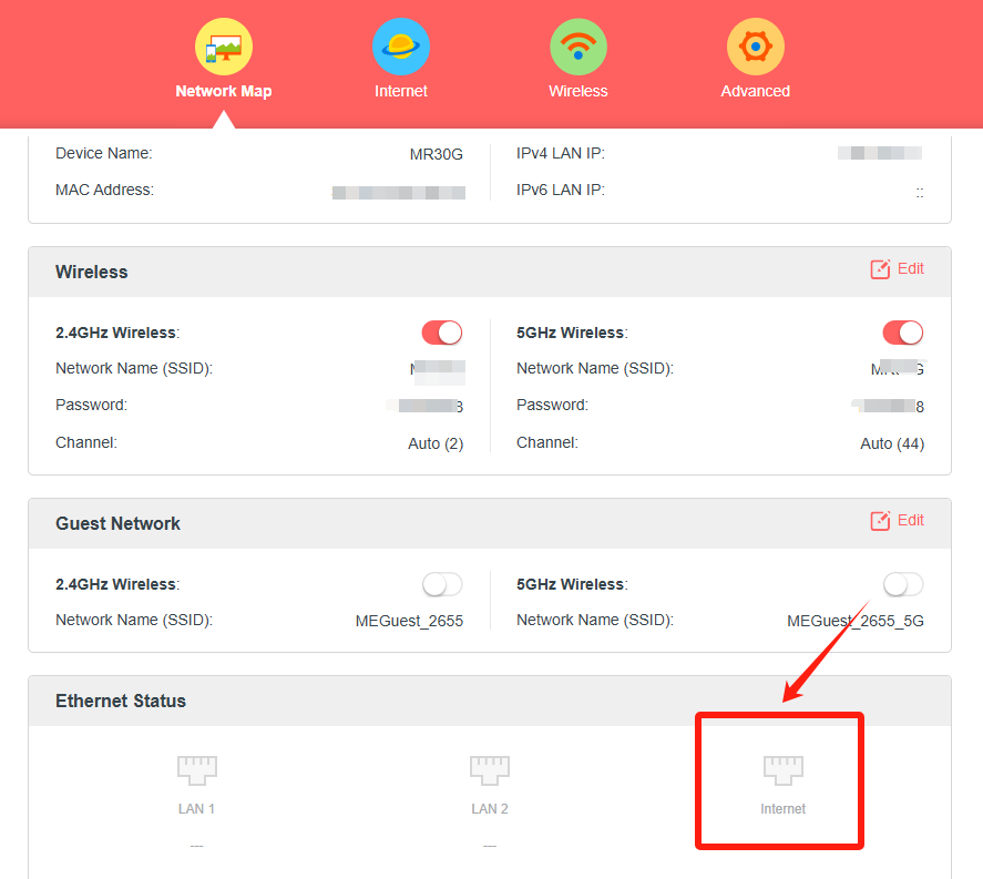 Locate the Ethernet Status on the Router’s web management page.