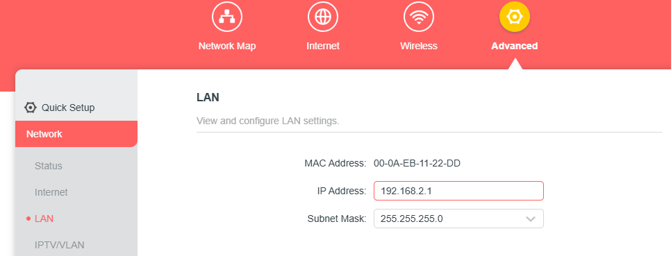 Locate the LAN Setting on the Router’s web management page.