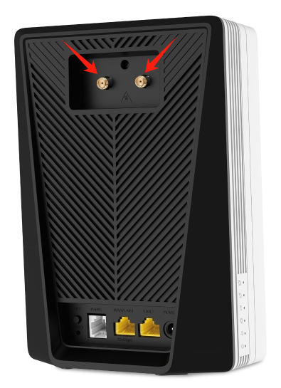 Locate the external antenna ports on the back of the router.