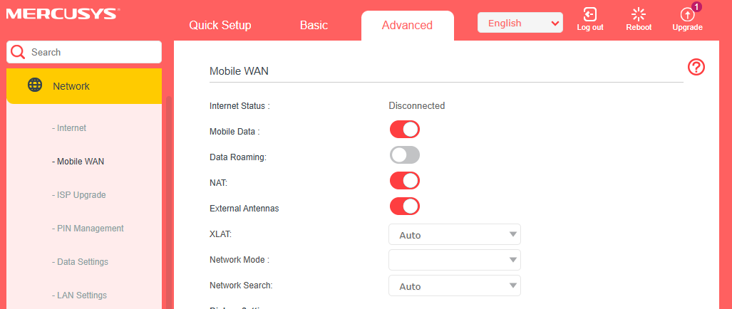 Locate the External Antennas option on the router’s web GUI.