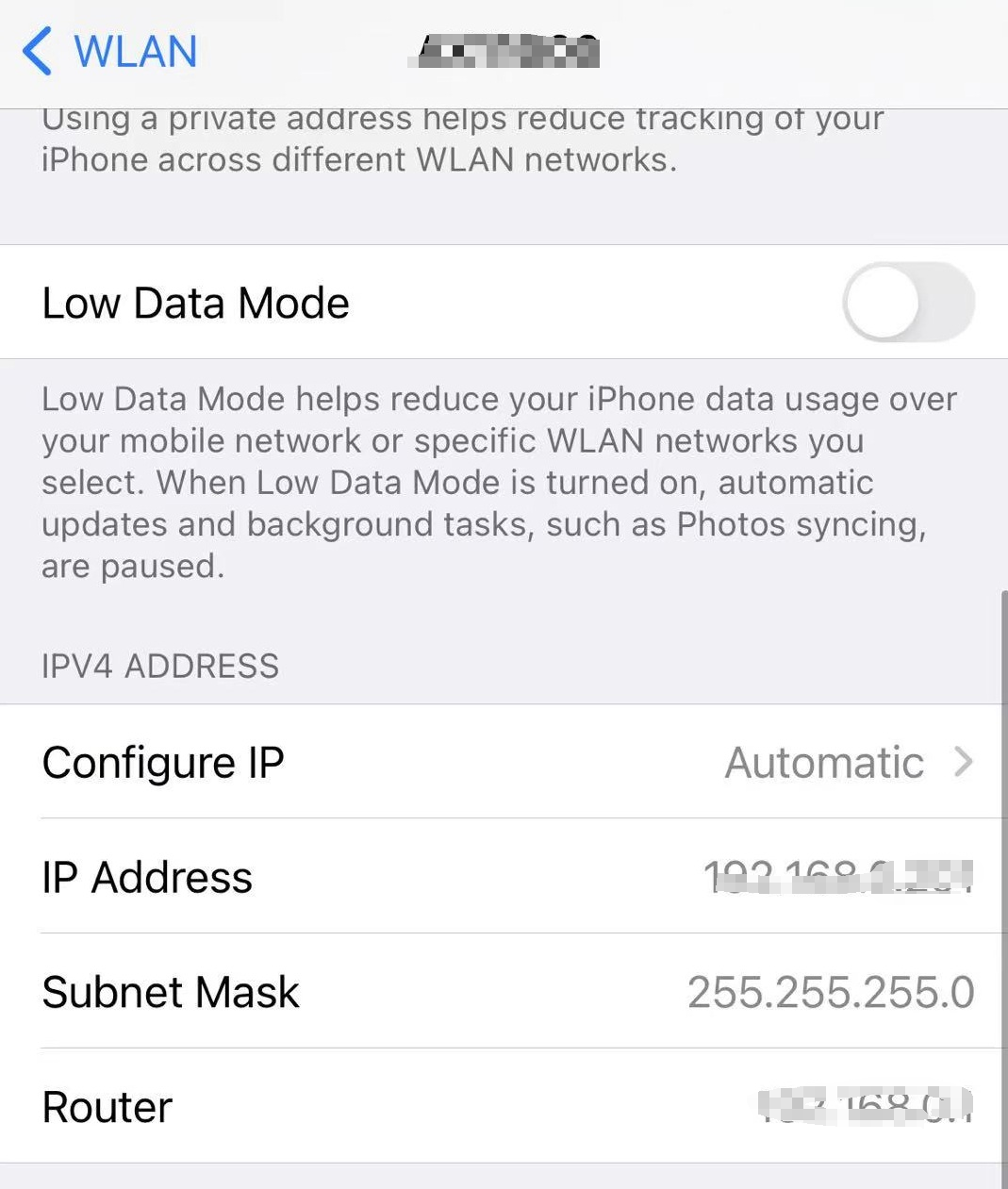 Display the iPhone's IP information.
