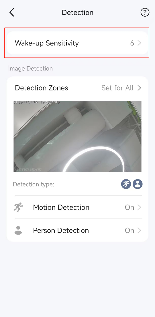 Locate the Wake-up Sensitivity option in Detection page.