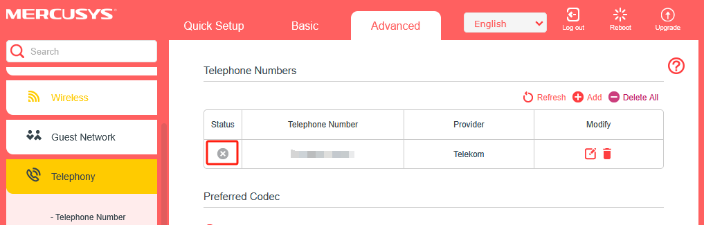 Check the status of VoIP registration.
