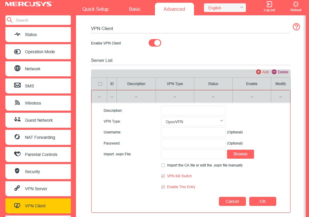 Configure the OpenVPN settings.
