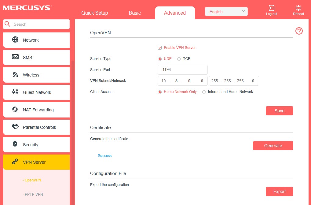 Locate the OpenVPN Server settings on your router’s web management page.