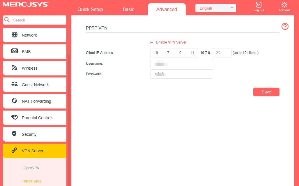 Locate the PPTP VPN Server settings on your router’s web management page.