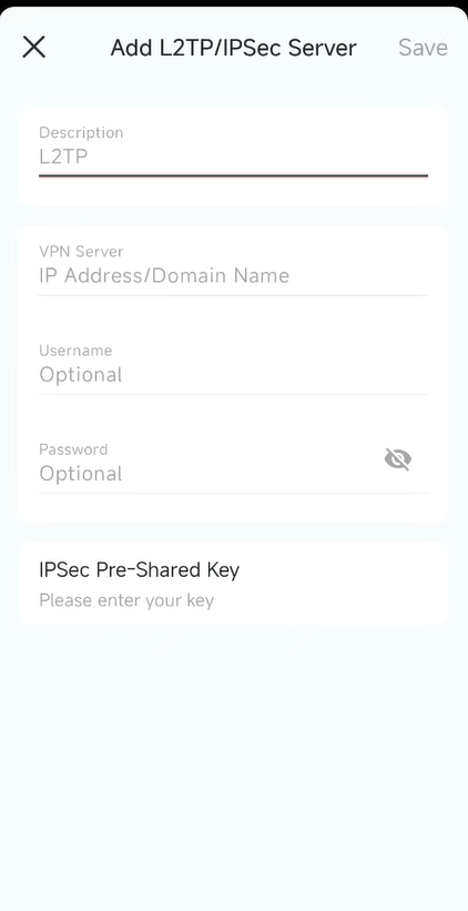 Configure the L2TP VPN settings.