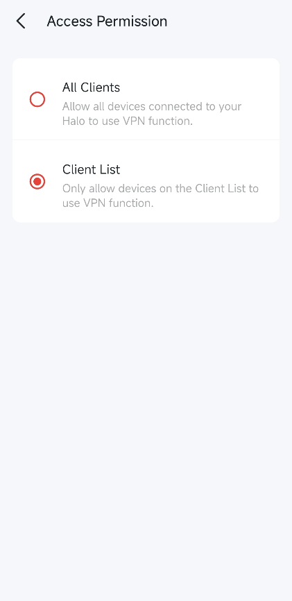 Set the clients that need VPN connection.