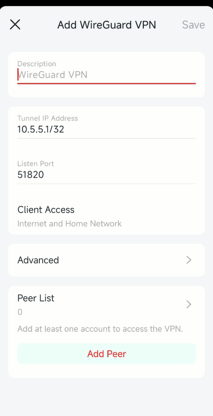 Display the default WireGuard server settings on Halo.