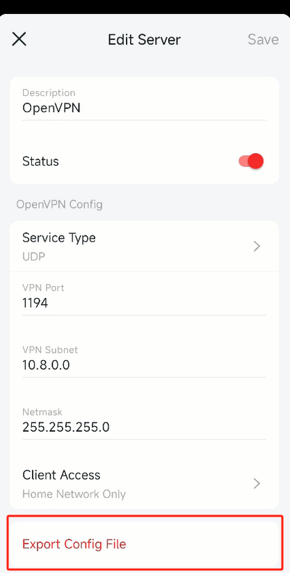 Export the OpenVPN configuration file from Halo.