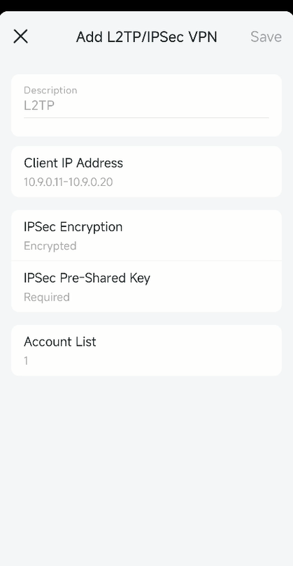 Configure the L2TP VPN Server settings.