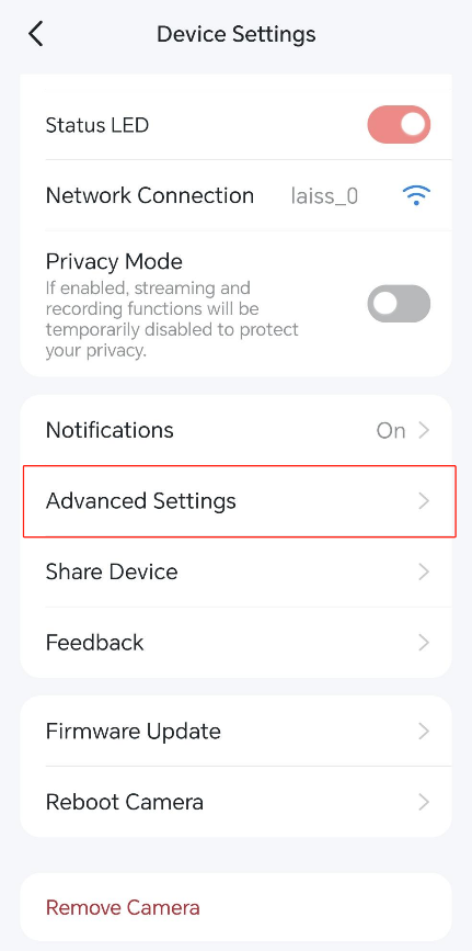 Locate the Advanced Settings.