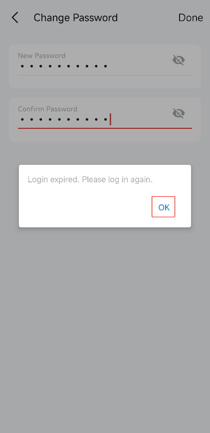 Click OK to log in with your new password.