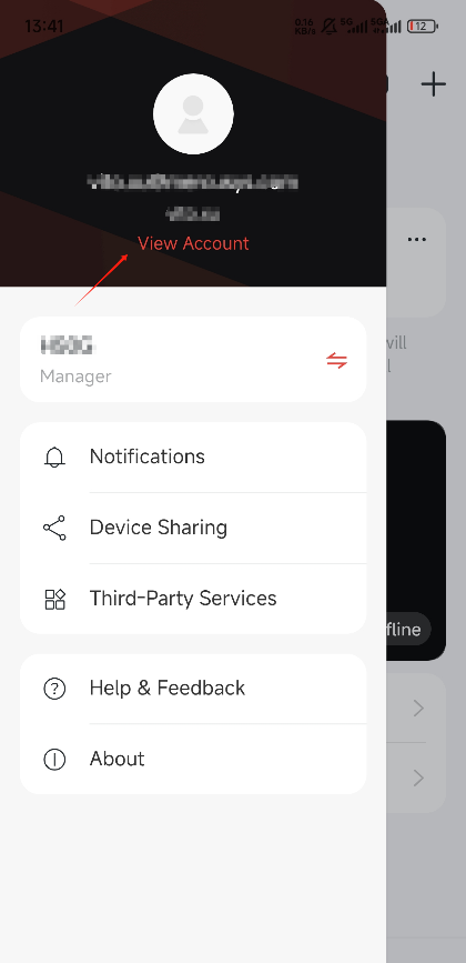 Locate the entry of your account settings.