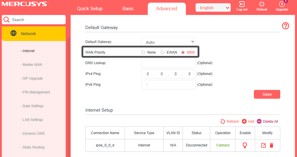 Locate the "WAN Priority" option.