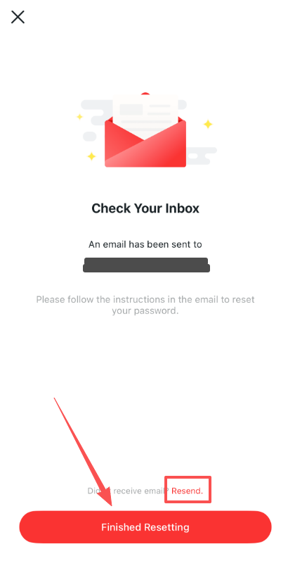The resend option and the finished resetting button.