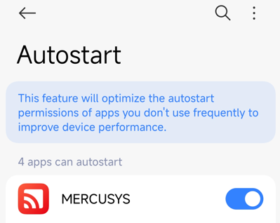 Auto start settings and the MERCUSYS App is enabled.