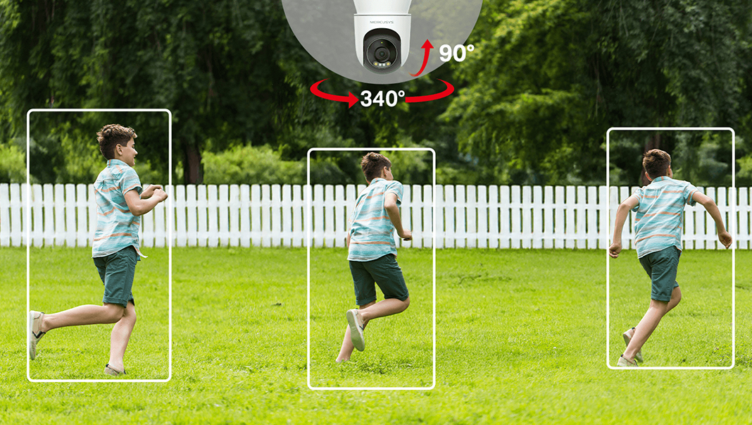 ▲MC510 戶外全彩旋轉式 Wi-Fi 攝影機清晰 2K QHD 畫質，搭配 360° 全景視野，輕鬆掌握大門、庭院、車庫甚至透天騎樓的每個角落。