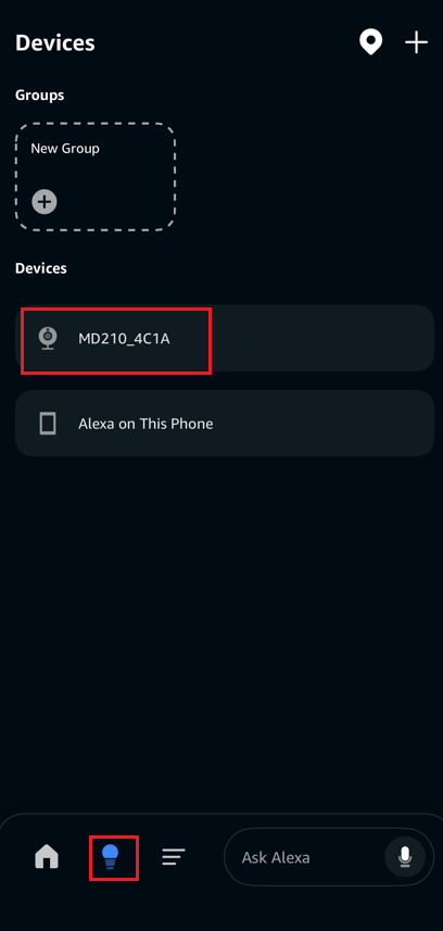 The doorbell on the device list of the Alexa app.