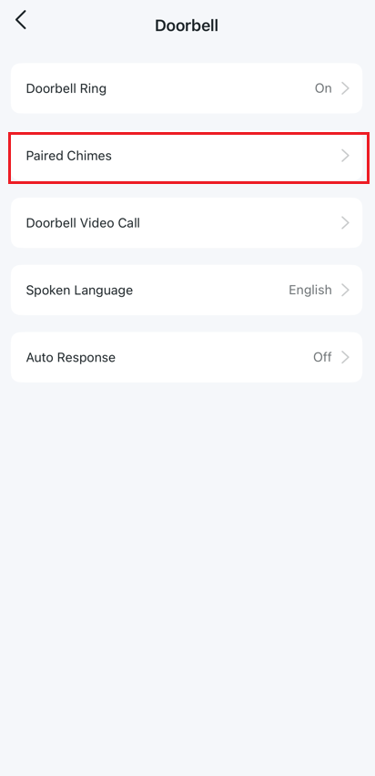 The paired chimes option on the doorbell settings.