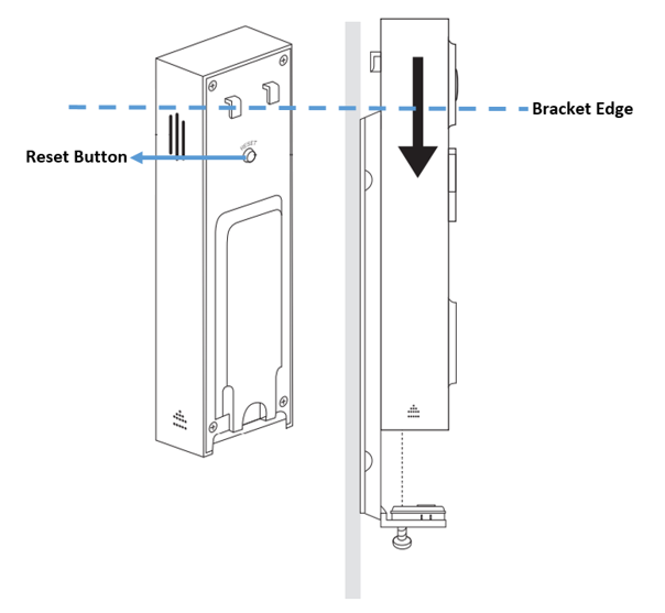 The reset button is below the edge of the bracket.