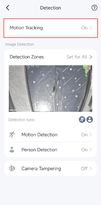 “Motion Tracking” option in the Detection page.