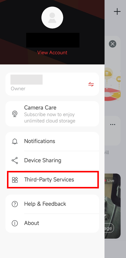Tap "me" button in the top left corner, then select "Third-Party Services".