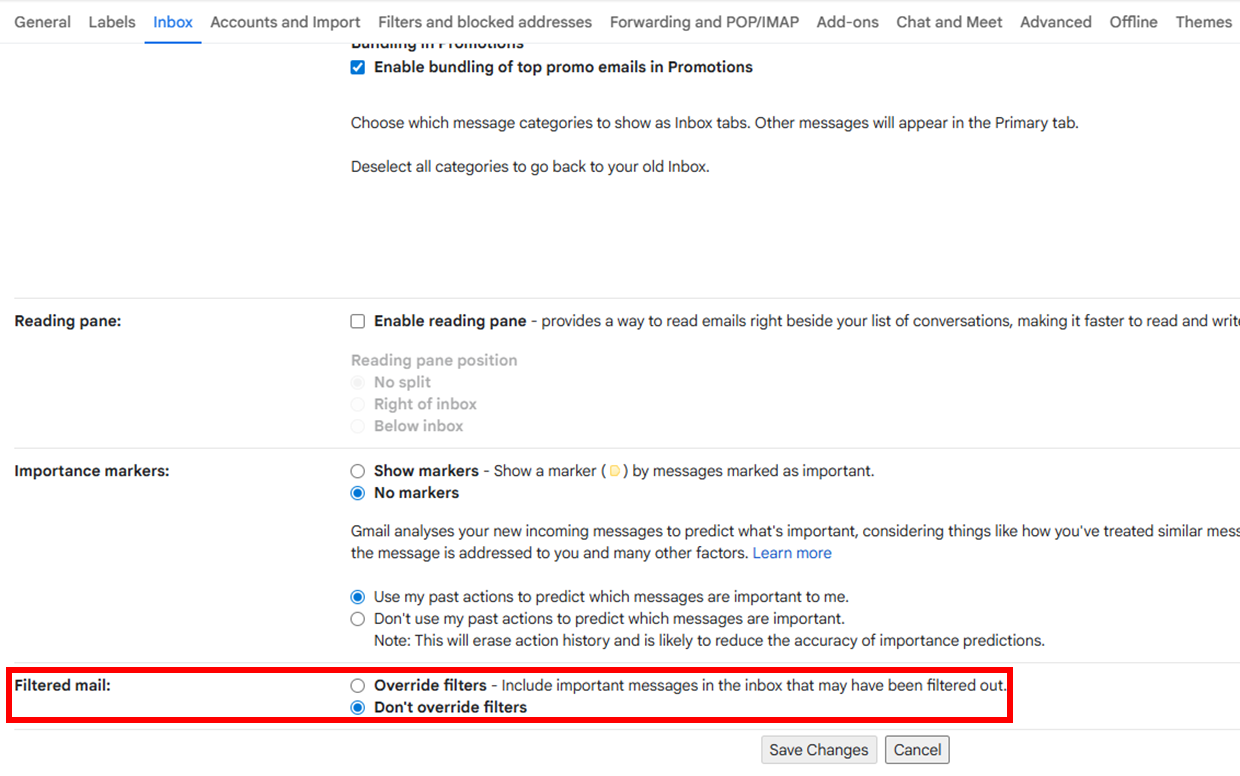 Select “Don’t override filters”.