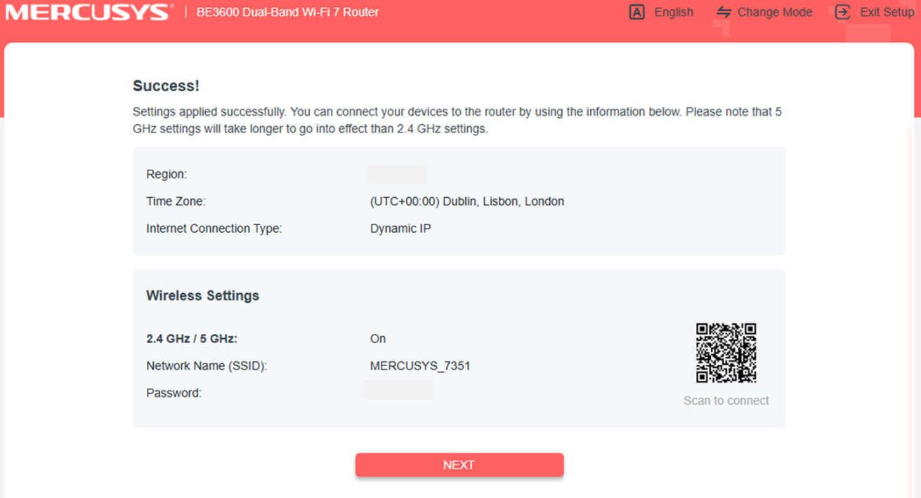 Screenshot of “Success”confirmation screen.