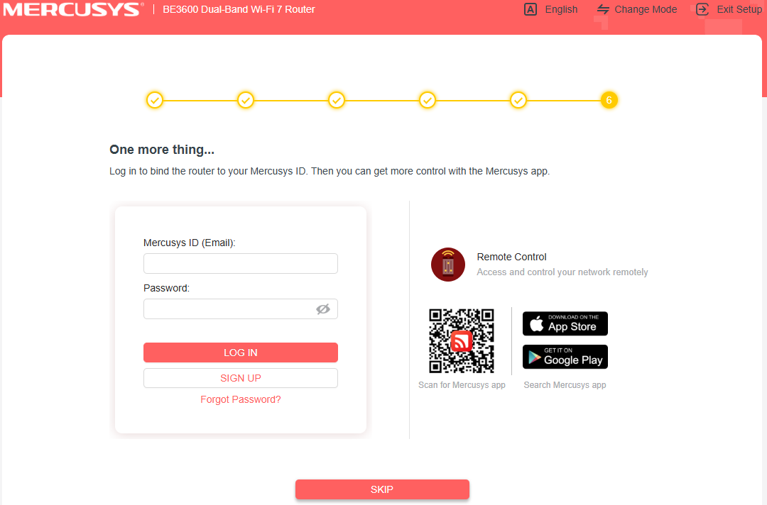Screenshot of “bind the router to your MERCUSYS ID” option.